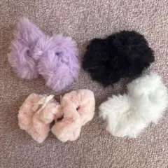 ファー ヘアアクセサリー 4色セット ヘアゴム シュシュ まとめ売り