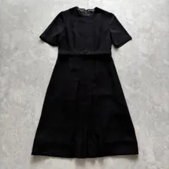 東京ソワール ブラックフォーマルワンピース 11号 黒 半袖 礼服 ベルト付き