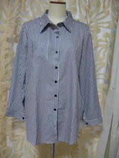 新品：ストライプ長袖シャツ (青と白)　サイズ：L