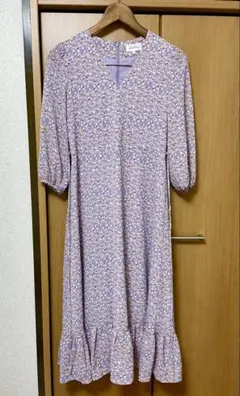 anatelier フラワープリント 七分袖 ロングワンピース　36