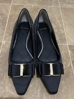 RANDA コンビマテリアルリボンフラットパンプス 23cm