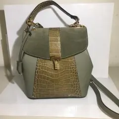 Gianni Notaro 2way レザー クロコ型 バッグ オリーブグリーン