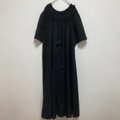 【アースミュージックアンドエコロジー】半袖ロングワンピース ブラック 綿100％