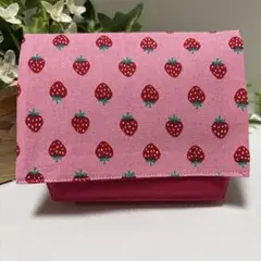 ハンドメイド移動ポケット(マチあり)☆女の子　小さないちご(ピンク)