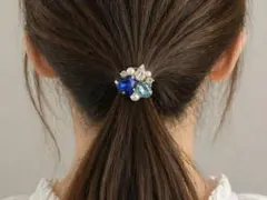 推し活 ポニーフック ハート ビジュー ヘアアクセサリー 青