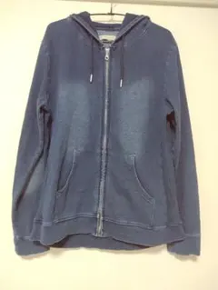 ブルー フード付きパーカー LL