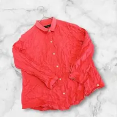 グリーンレーベルリラクシング　長袖シャツブラウス　レッド　麻リネン100%フリー
