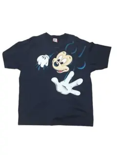 90s Disney ミッキーマウス 肩掛け アート Tシャツ XL ネイビー