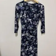 ローラアシュレイ 花柄 フラワー 総柄 ストレッチ カシュクール　ワンピース