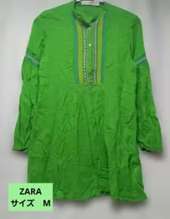 ZARA BASIC 刺繍 チュニック ブラウス グリーン ボヘミアンのサムネイル