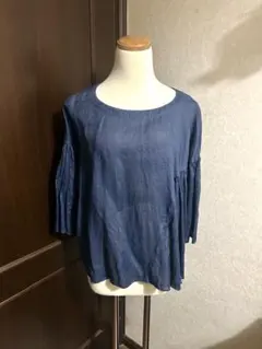 美品 ネストローブ リネンプルオーバーブラウス フレア ボートネック 