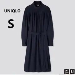 美品 UNIQLO S ネイビー モックネック チュニックワンピース