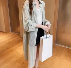 アミュレット　ストライプロングシャツ　グリーン　Мサイズ　新品未使用のサムネイル