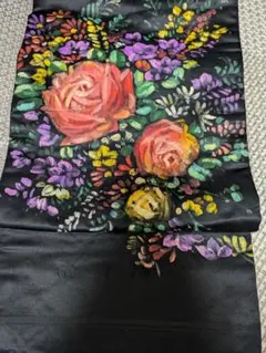 ヴィンテージ名古屋帯 黒地 花刺繍 正絹 - メルカリ