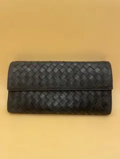 中古ボッテガべネタレザー編み込み長財布持手なし黒のサムネイル