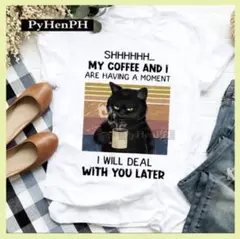 猫　猫Tシャツ　Tシャツ　カットソー　イラスト　XL　ホワイト　白T