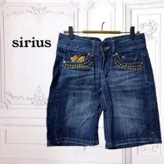 『シリウス』デニム/ジーンズ ハーフ パンツ【L】ブルー ヒョウ柄 スタッズ