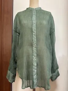 JEANASISジーナシス　ワッシャーシアーバンドカラーシャツブラウス