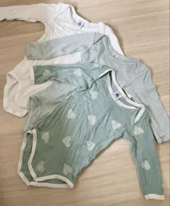 プチバトー長袖ボディ3枚組（ハート柄・ストライプ）