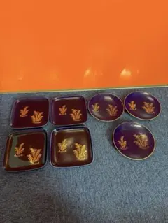 2034 深川製磁　方皿4客　丸皿3客　金彩