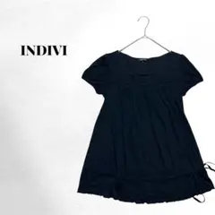 【インディヴィ】日本製✨️ 半袖 チュニック フリル裾 リボン かわいい 夏のサムネイル