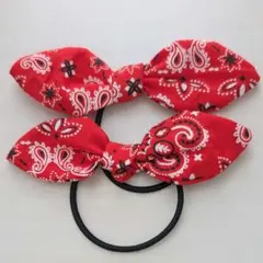 【2つセット】ペイズリー・バンダナ柄ヘアゴム