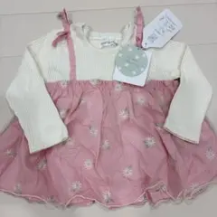 新品タグ付　ママラク　チュール付花トップス長袖　80