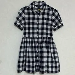 ネイビー紺　ポロラルフローレンキッズ　シャツワンピース　3/3Tリネン　チェック