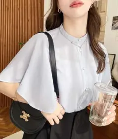 値引可能◎ moment+ フレアスリーブ ライトブルーシャツ M