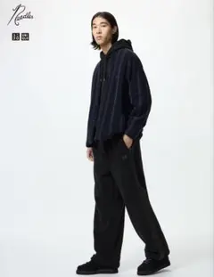 UNIQLO NEEDLES フリースワイドパンツ　黒　Lサイズ