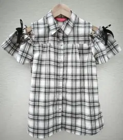 LOVE RABBY チェック柄 半袖ブラウス リボン付き