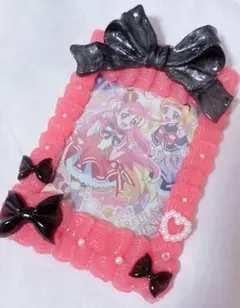 ① B8 トレカケース ホイップデコ レジンデコ ピンク 黒 ブラック リボン