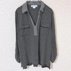 LIZ claiborne ストライプ 長袖シャツ M 黒 白 レーヨン 古着
