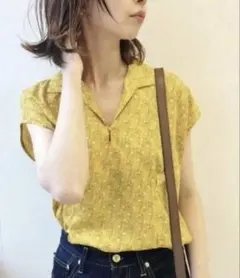 美品 IENA イエナ レトロデシン フラワータックブラウス イエロー