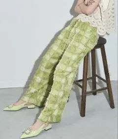THE YOnフリンジジャガードイージータックパンツ ライム