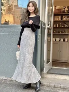 【未使用】GRL ラメチェックツイードマーメイドスカート [dk1080] S