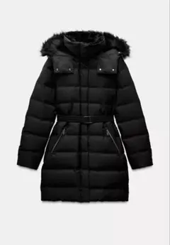 ZARAベルト付きフードダウンジャケット　S