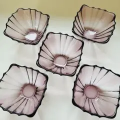 【曽我ガラス】紫ガラス デザート皿 お椀 5点 硝子 SOGA 昭和レトロ　小鉢