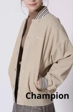 【Champion】コーデュロイベースボールジャケット　ベージュ　Lサイズ