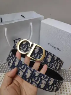 ディオール　ベルト ネイビー/金色CD金具 Christian Dior