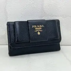 美品✨PRADA プラダ リボン ６連 ブラック レザー キーケース 正規品 黒