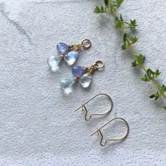 14kgf✩.*˚天然石タンザナイト＆アクアマリン＆ブルームーンピアスセット✩