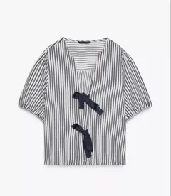 ZARA リボンストライプ柄 ブラウス Mのサムネイル