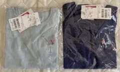 <新品>プティマイン半袖Tシャツ2点セットブルーとエメラルドグリーン刺繍100
