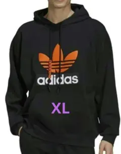 値下げ　アディダス　パーカー　オレンジ　ブラック