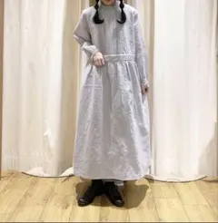 ツハルバイサマンサモスモス チェック織りレース刺繍ワンピース グレー