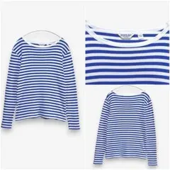 『BEAMS BOY』ビームスボーイ 1cm ボーダーボートネック カットソー