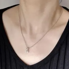 1粒ストーン ボールチェーンネックレス シルバー