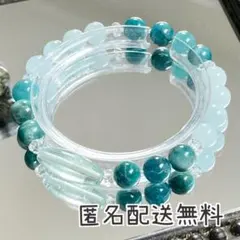 フローライト天珠&アパタイト&アクアマリン　ブレスレット　内径約16cm