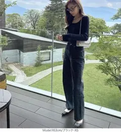 神戸レタス 岡部あゆみさんコラボ ワイドストレートデニム XS ブラック